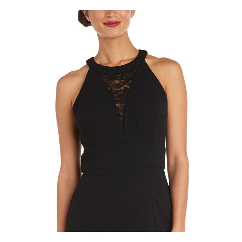 NIGHTWAY Womens Black Sleeveless Halter Above The Knee Cocktail Sheath Dress 6 - Picture 3 of 4